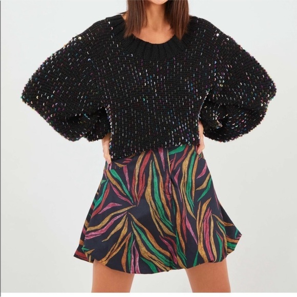 FARM Rio Dresses & Skirts - FARM Rio Shinny Zebra Bubble Hem Skirt M Black Multicolor Tropical Print‎ Boho